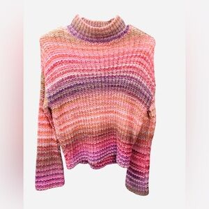 Kaisely Pink and Purple Striped Turtleneck Sweater